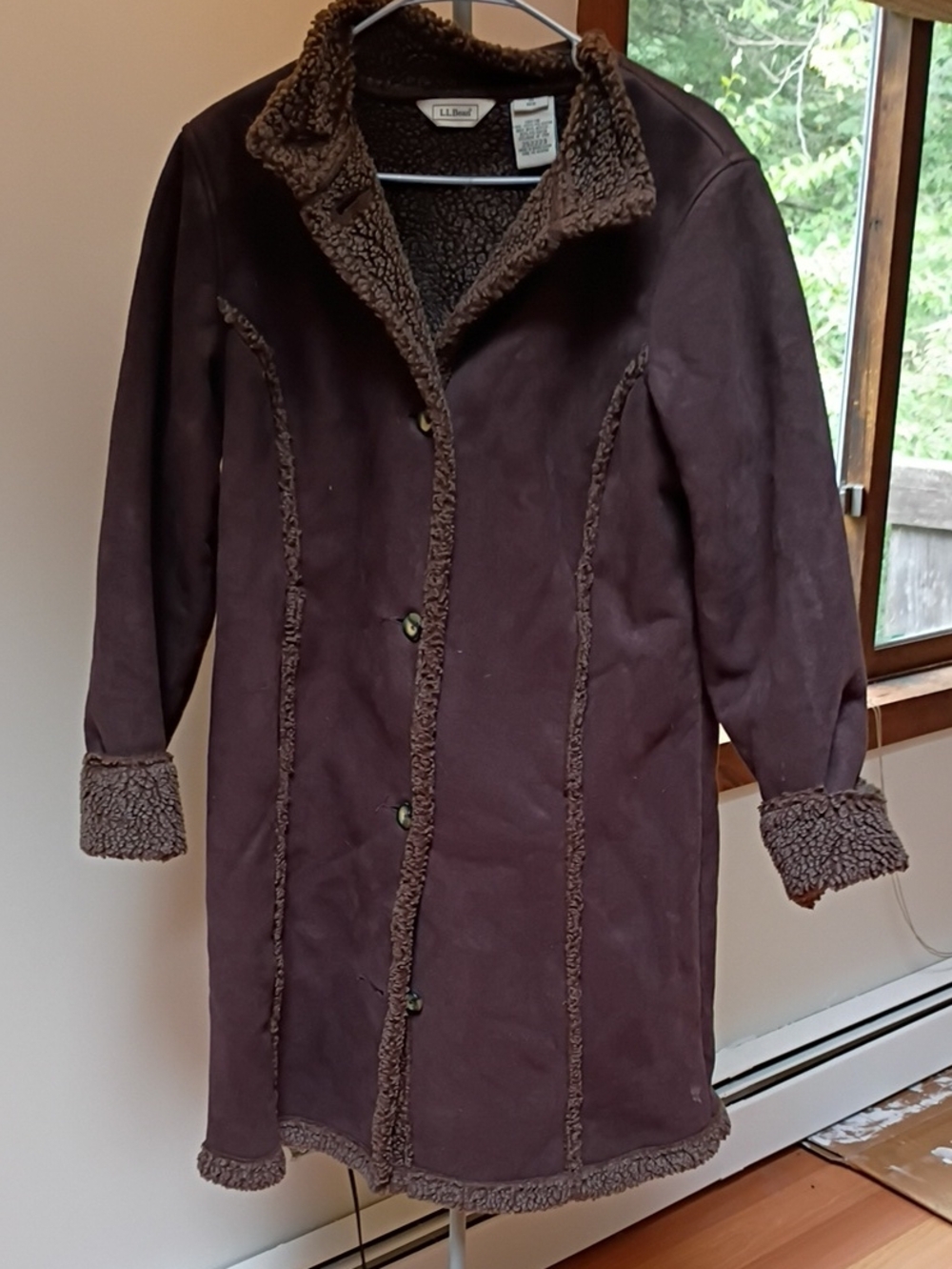 L.L. Bean Women's Dark Brown Teddy-Trim Long Jacket